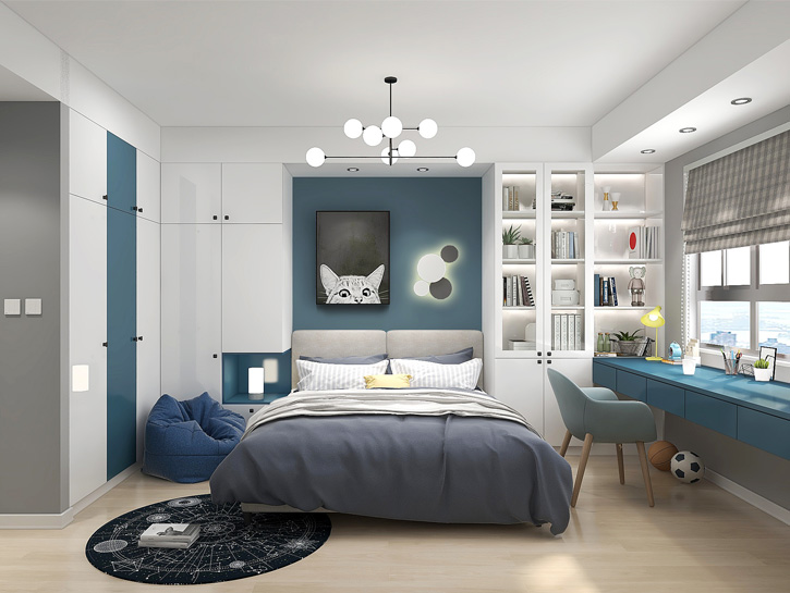 北欧气概卧室设计-衣柜书柜书桌效果图