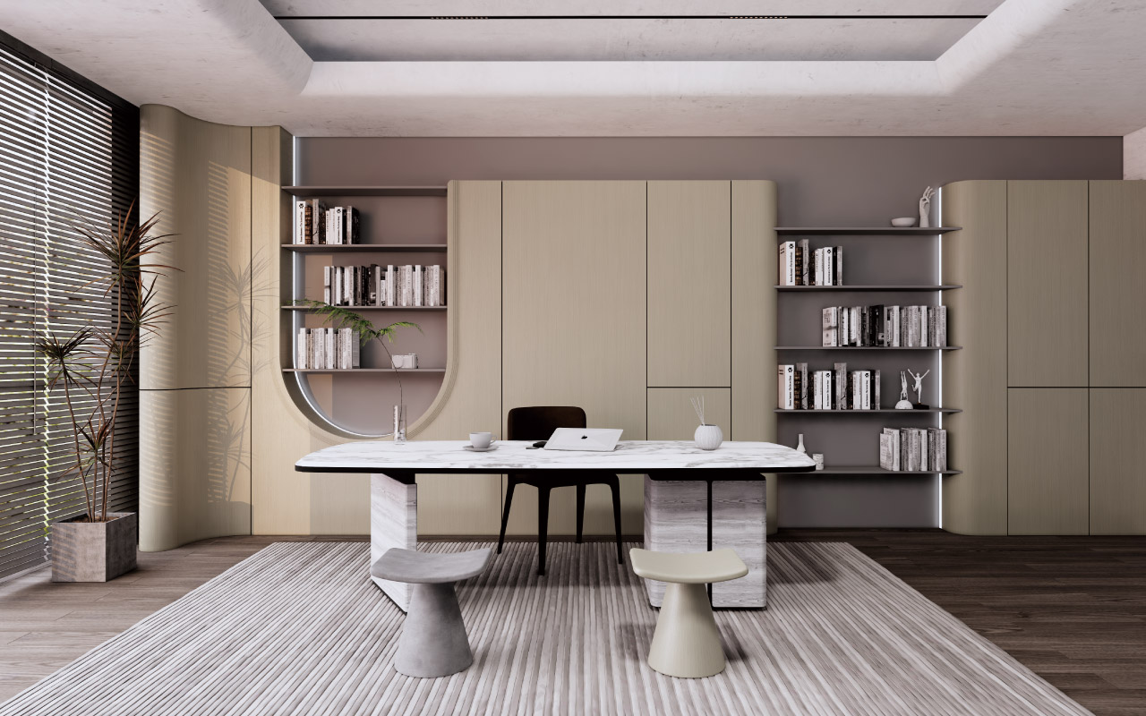 书柜配景墙储物柜一体